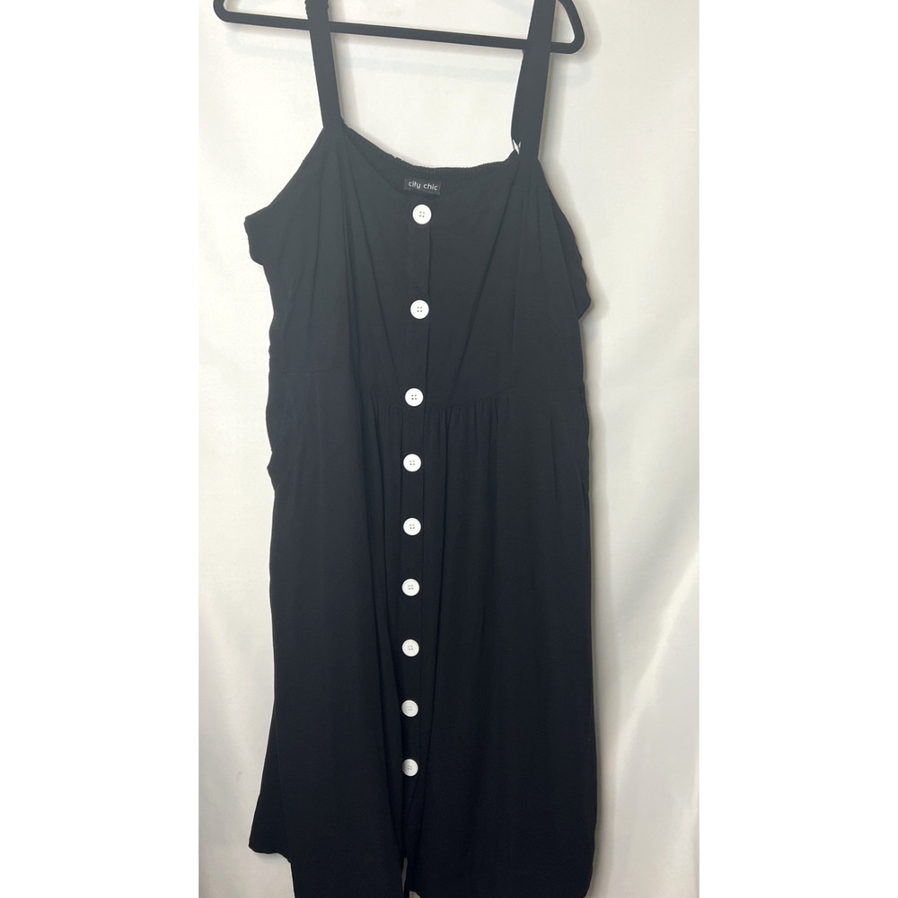 City Chic Dress Black Sleeveless Pull Over Fit-Flared Pockets Size 22
